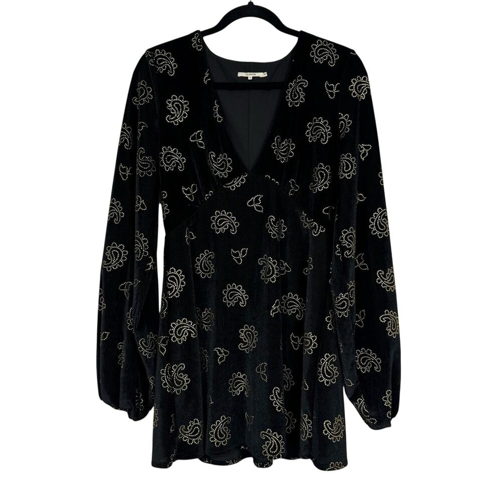 Revolve Tularosa Black Corduroy Gold Paisley Studded Mini Dress Womens S Boho
